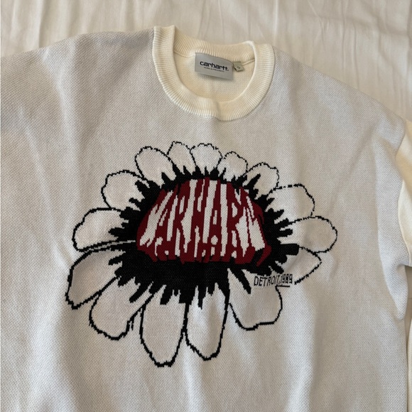 Carhartt WIP Cream Crewneck Sweater with Red & Black Floral Graphic - Picture 2 of 4